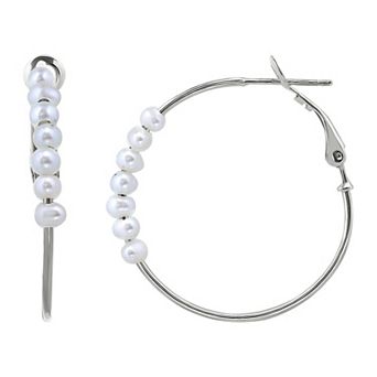 Aleure Precioso Sterling Silver Freshwater Cultured Pearl Hoop Earrings