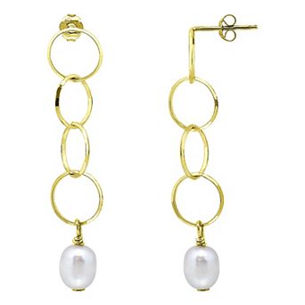Aleure Precioso Sterling Silver Freshwater Cultured Pearl Multi Circle Linear Drop Earrings