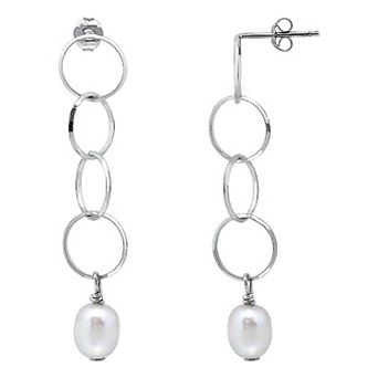 Aleure Precioso Sterling Silver Freshwater Cultured Pearl Multi Circle Linear Drop Earrings