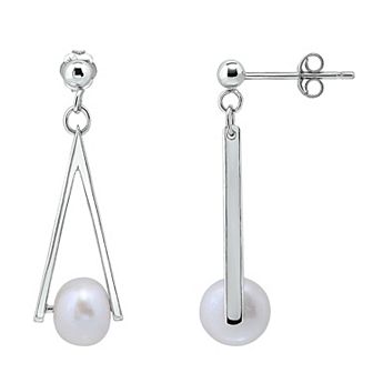 Aleure Precioso Sterling Silver & Freshwater Cultured Pearl Triangle Drop Earrings