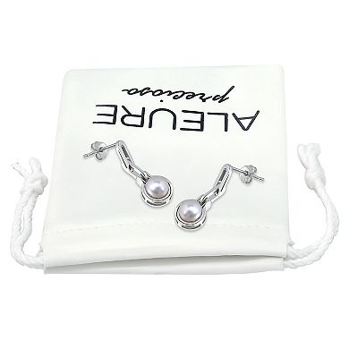 Aleure Precioso Sterling Silver Freshwater Cultured Pearl Doorknocker Drop Earrings