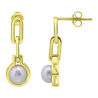 Aleure Precioso Sterling Silver Freshwater Cultured Pearl Doorknocker Drop Earrings