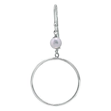 Aleure Precioso Sterling Silver Freshwater Cultured Pearl Hoop Drop Earrings