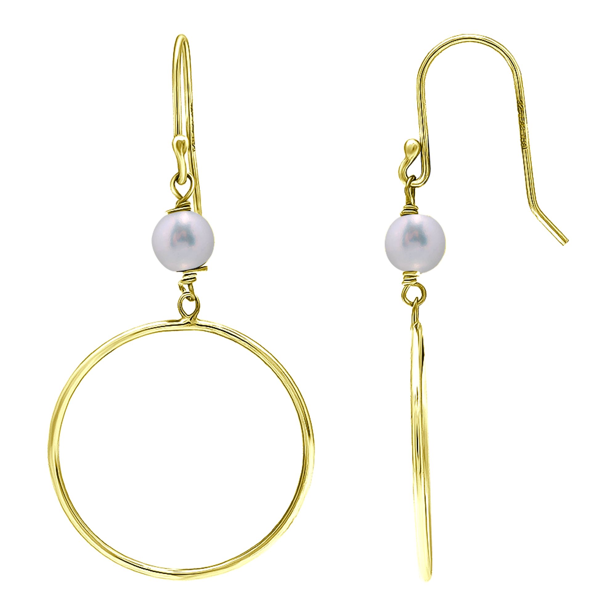 Aleure Precioso Sterling Silver Freshwater Cultured Pearl Hoop Drop Earring