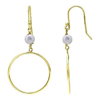 Aleure Precioso Sterling Silver Freshwater Cultured Pearl Hoop Drop Earrings