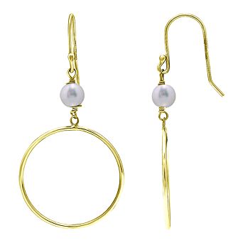 Aleure Precioso Sterling Silver Freshwater Cultured Pearl Hoop Drop Earrings