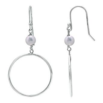 Aleure Precioso Sterling Silver Freshwater Cultured Pearl Hoop Drop Earrings