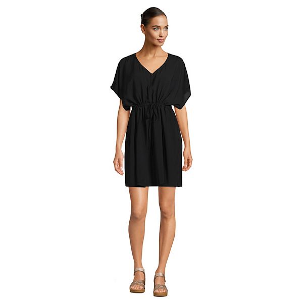 Petite Lands' End Short Sleeve Gathered Waist Swim Coverup Dress
