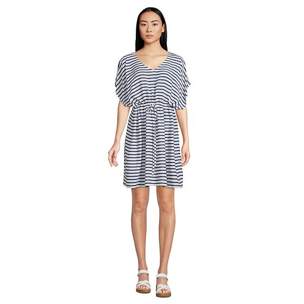 Petite Lands' End Short Sleeve Gathered Waist Swim Coverup Dress