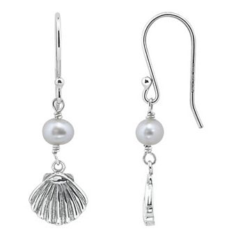 Aleure Precioso Sterling Silver Shell & Freshwater Cultured Pearl Drop Earrings