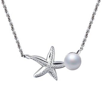 Aleure Precioso Sterling Silver Starfish & Freshwater Cultured Pearl Pendant Necklace