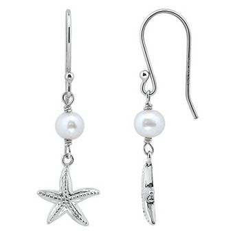 Aleure Precioso Sterling Silver Starfish & Freshwater Cultured Pearl Drop Earrings