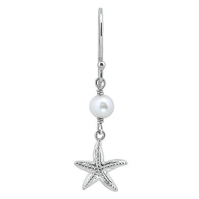 Aleure Precioso Sterling Silver Starfish & Freshwater Cultured Pearl Drop Earrings