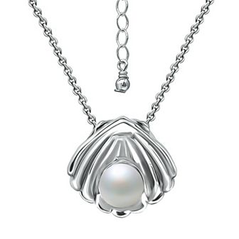 Aleure Precioso Sterling Silver Clam Shell & Freshwater Cultured Pearl Pendant Necklace