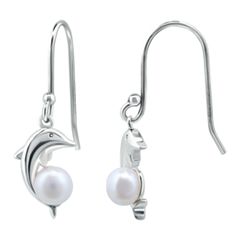 Fish Hook Earrings with Real Freshwater Fireball Pearl in 18K Gold