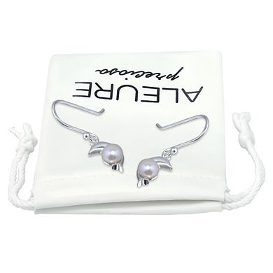 Aleure Precioso Sterling Silver Dolphin & Freshwater Cultured Pearl Drop Fishhook Earrings