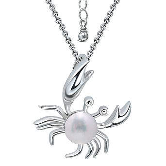 Aleure Precioso Sterling Silver Crab & Freshwater Cultured Pearl Pendant Necklace
