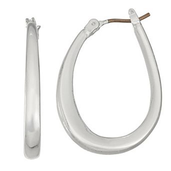 Napier Silver Tone Staples Oval Hoop Earrings