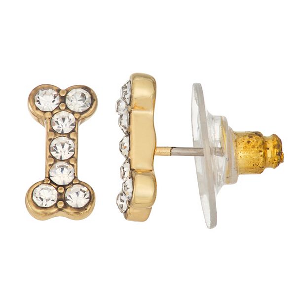 Napier Gold Tone Pave Bone Stud Earrings