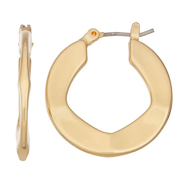 Napier Gold Tone Oval Ridged Hoop Earrings 