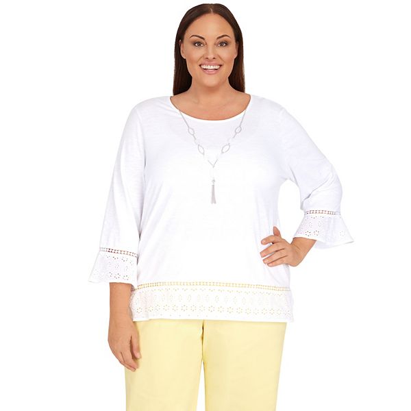 Plus Size Alfred Dunner Eyelet Top with Detachable Necklace