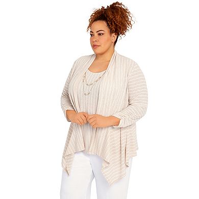 Plus Size Alfred Dunner Ribbed Striped Two-For-One Cardigan
