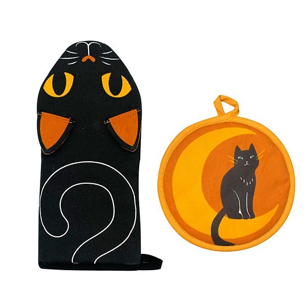Witchy Witch Goth Black cat Mushroom Oven Mitts and Pot Holders