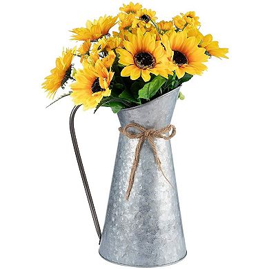 Rustic Galvanized Pitcher Vase with Handle, Watering Can for Farmhouse, Home Decor (12 In)