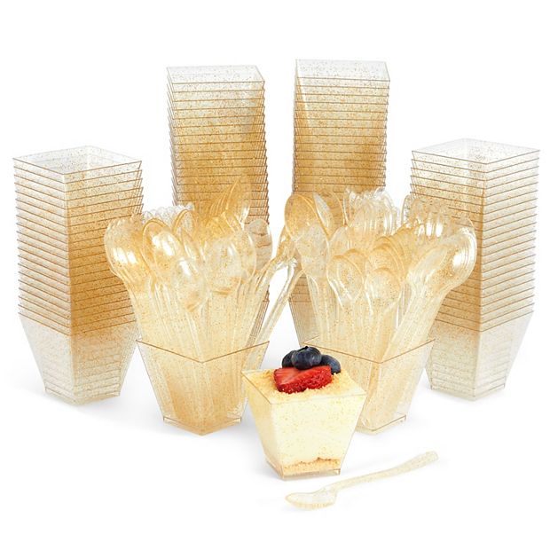 3 Oz Mini Dessert Cups with Lids and Spoons Clear Plastic Cups Square