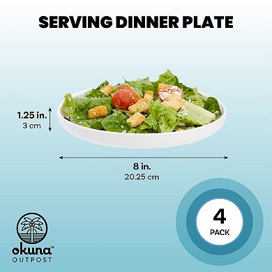 White Ceramic Dinner Plates Set Of 4 Serving Dinnerware Dishes (8 Inches)