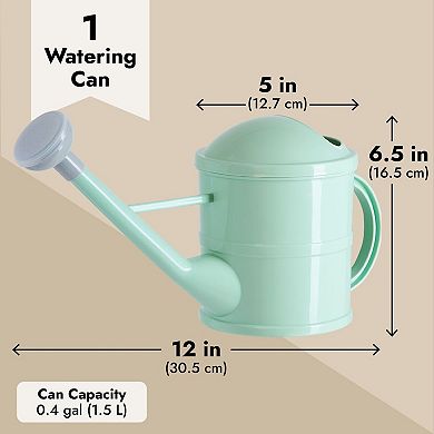 Small Mint Green Plastic Watering Can with Long Spout Sprinkler Head for Garden, Indoor and Outdoor Plants, Flowers (0.4 Gallon)