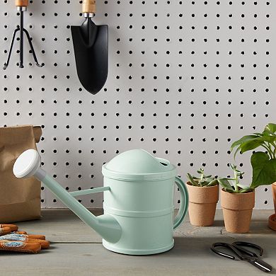 Small Mint Green Plastic Watering Can with Long Spout Sprinkler Head for Garden, Indoor and Outdoor Plants, Flowers (0.4 Gallon)