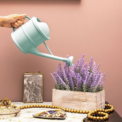 Small Mint Green Plastic Watering Can with Long Spout Sprinkler Head for Garden, Indoor and Outdoor Plants, Flowers (0.4 Gallon)