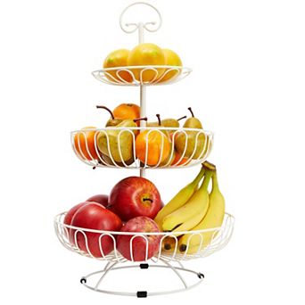 White Fruit Basket for Kitchen Counter, 3 tier d Fruit Stand for Countertop, 18"