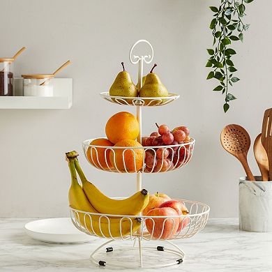 White Fruit Basket for Kitchen Counter, 3 Tiered Fruit Stand for Countertop, 18"