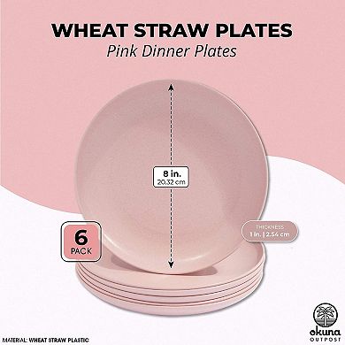 Wheat Straw Plates, Unbreakable Dinner Plate (Pink, 8 In, 6 Pack)