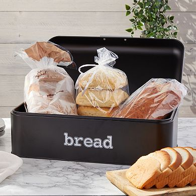 Stainless Steel Bread Box for Kitchen Countertop, Large Black Bin, 16.75x9x6.5"
