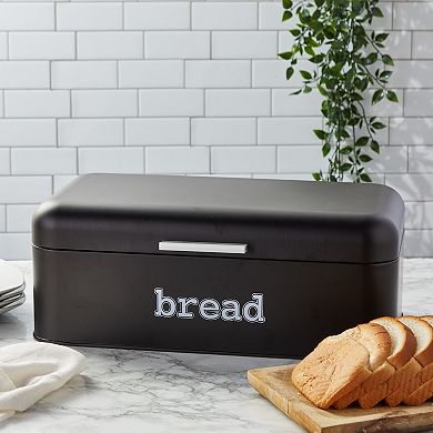 Stainless Steel Black Bread Box for Kitchen Countertop, Large Bin for 2 Loaves, English Muffins, Baked Goods Storage Containers (17 x 9 x 6.5 In)