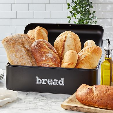 Stainless Steel Bread Box for Kitchen Countertop, Large Black Bin, 16.75x9x6.5"