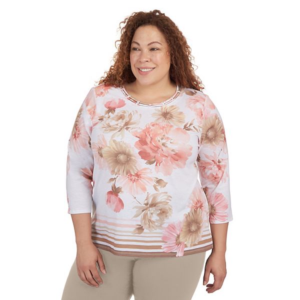 Plus Size Alfred Dunner Floral Border Stripe Top