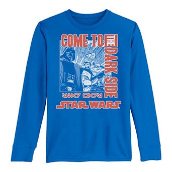 Boys 8-20 Star Wars Come To The Dark Side Kanji Blue Poster Graphic Tee
