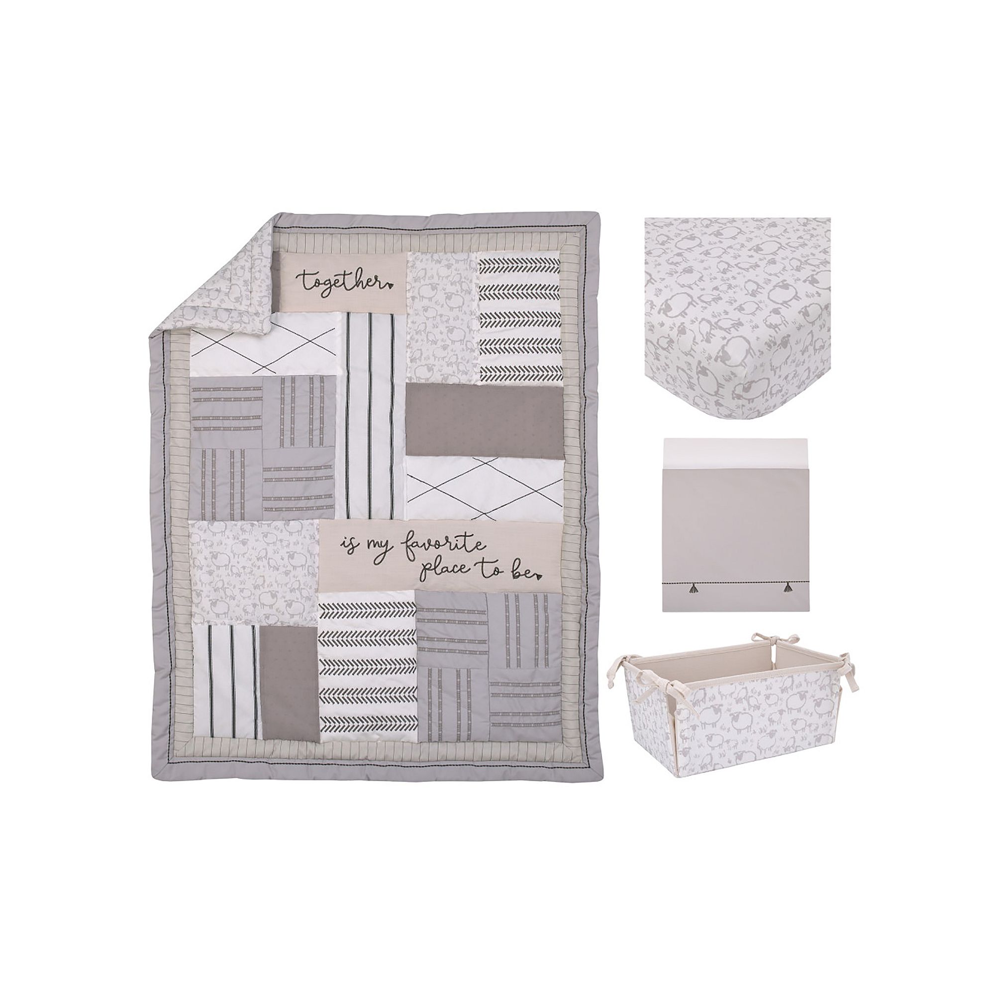 NoJo Together is Better 4 Piece Nursery Crib Bedding Set, Brown