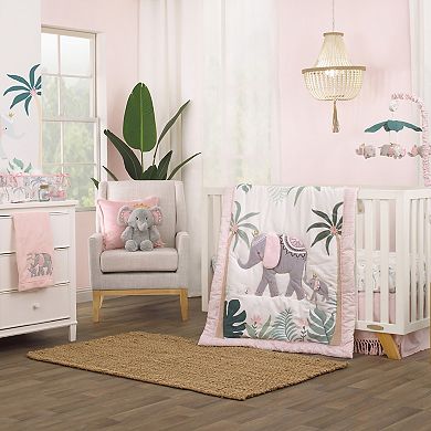 NoJo Tropical Princess Elephant 4 Piece Crib Bedding Set