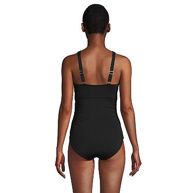 Women's Lands' End Long Chlorine Resistant High Neck to One Shoulder Multi Way One-Piece Swimsuit