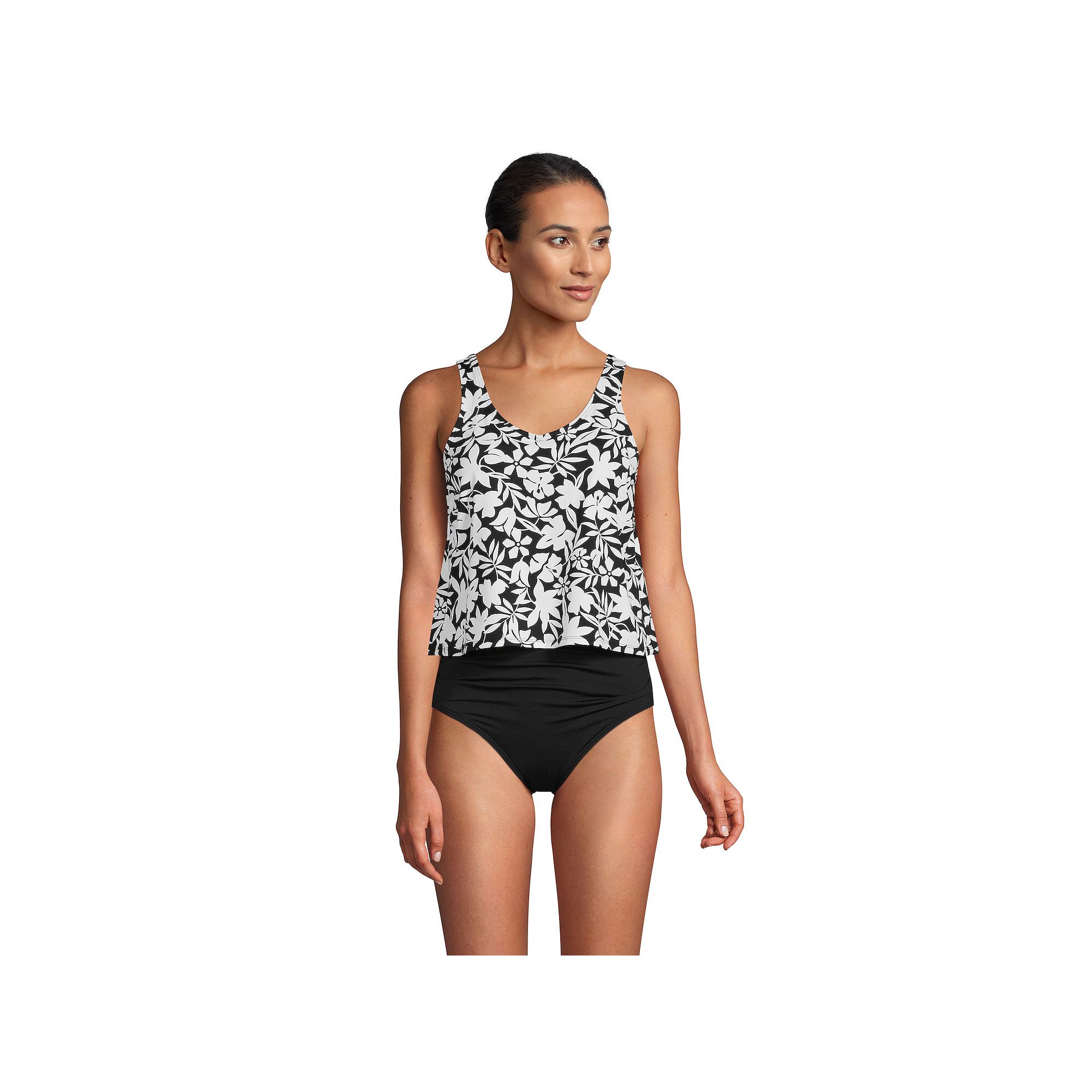 Womens Lands End Chlorine Resistant V-neck One-Piece Fauxkini Swimsuit, S