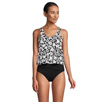 Women's Lands' End Chlorine Resistant V-neck One-Piece Fauxkini Swimsuit