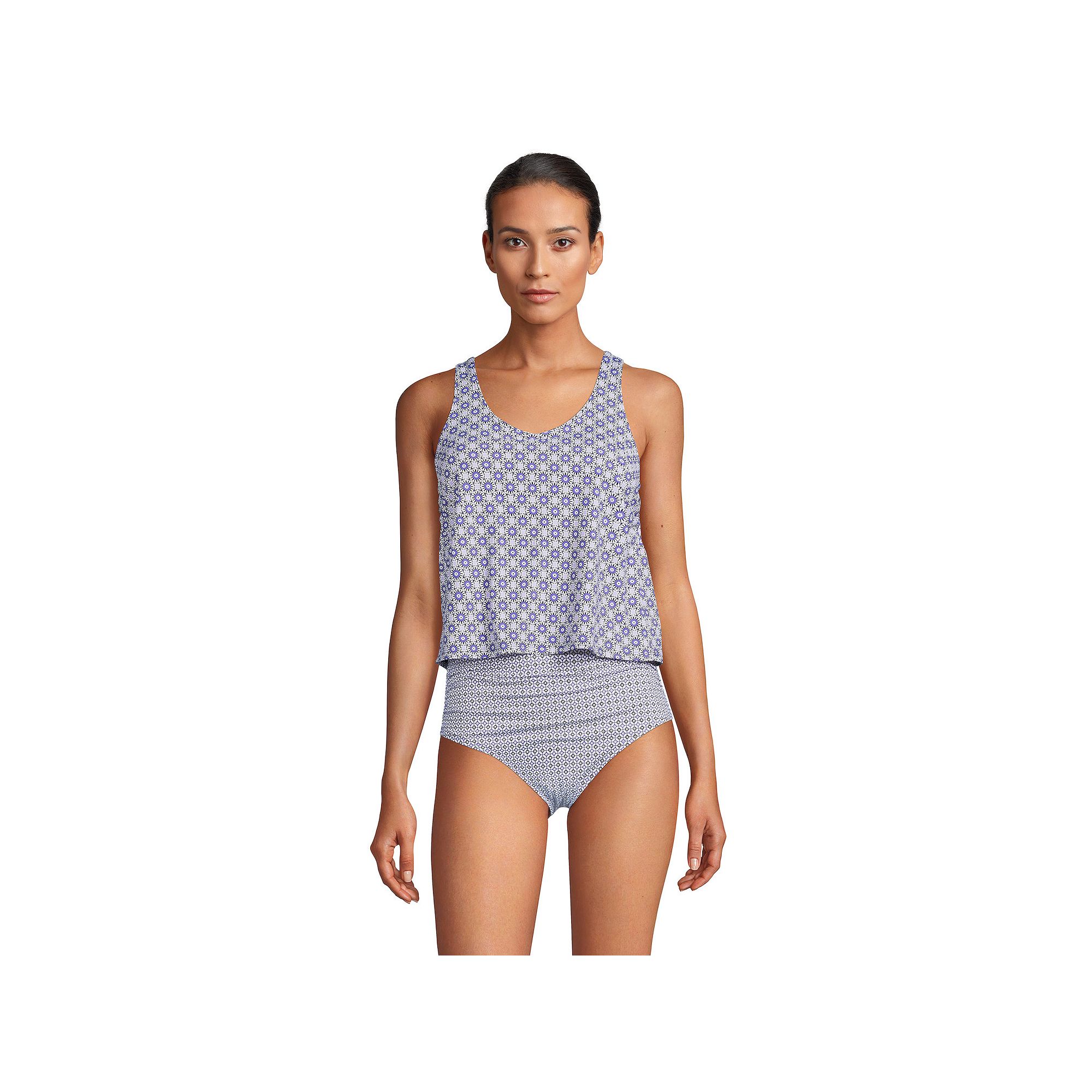 Womens Lands End Chlorine Resistant V-neck One-Piece Fauxkini Swimsuit, S