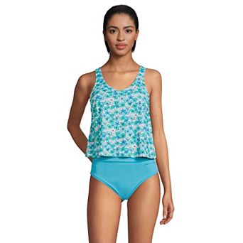 Women's Lands' End Chlorine Resistant V-neck One-Piece Fauxkini Swimsuit