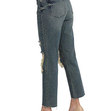Women's PTCL Destructed Straight-Leg Mom Jeans