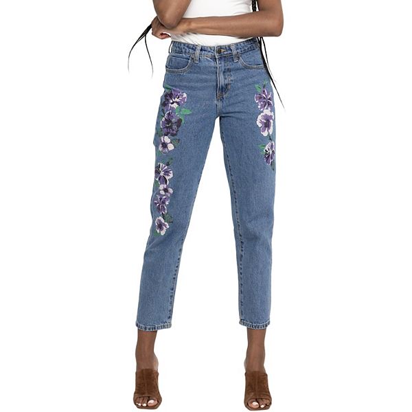 Women's PTCL Hand-Painted Floral High-Waisted Crop Jeans